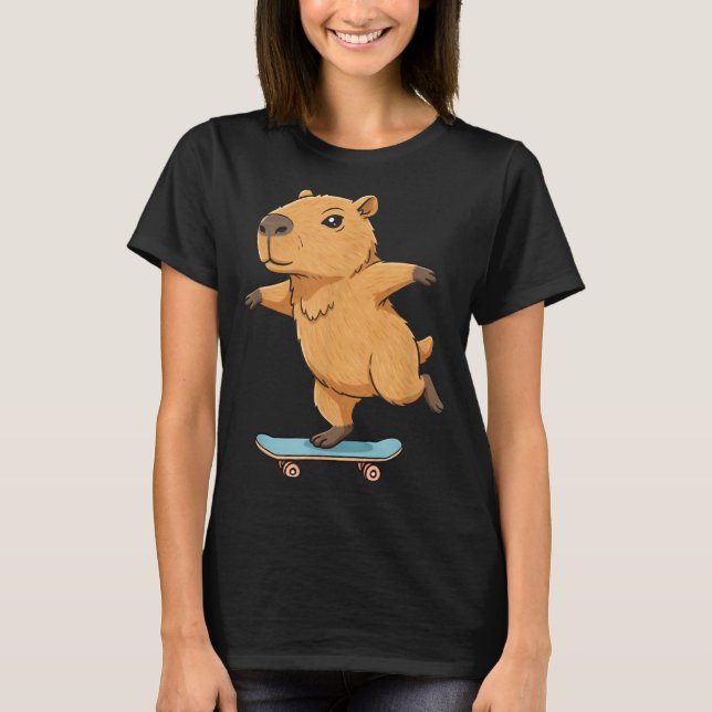 Funny Capybara Skater Skateboard Ballerina Zoo Boy T Shirt (Framsida)