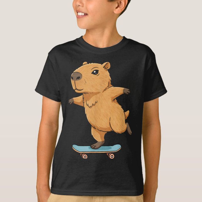 Funny Capybara Skater Skateboard Ballerina Zoo Boy T Shirt (Framsida)