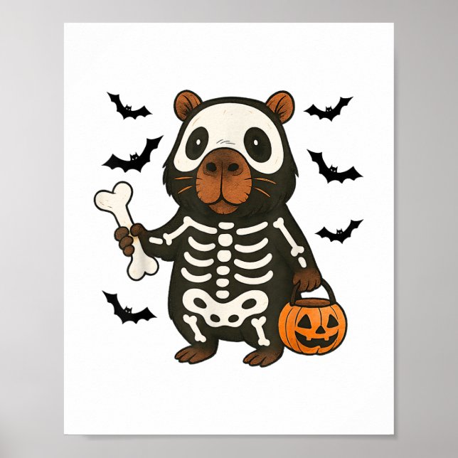 Funny Capybara Skeleton Pumpkin Halloween Costume Poster (Framsidan)