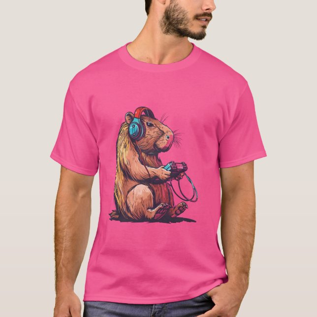 Funny Capybara spelar videospel, Capybara Gamin T Shirt (Framsida)