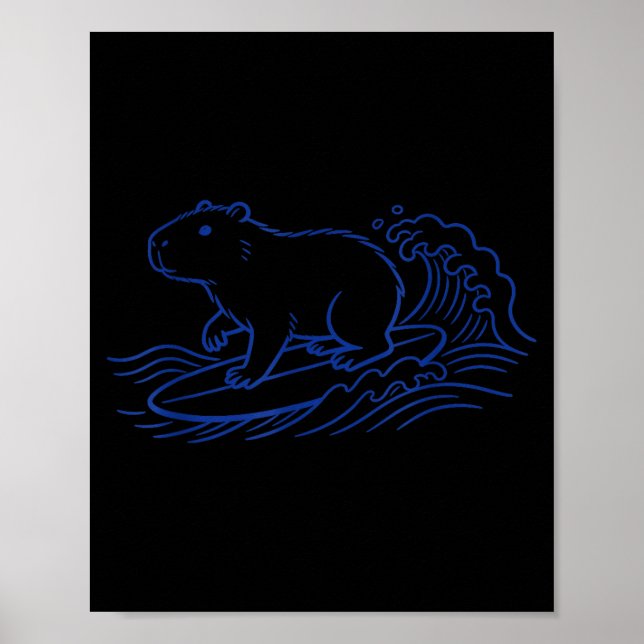Funny capybara surfing big wave ocean vibes  poster (Framsidan)