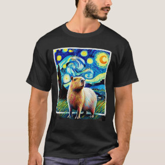 Funny Capybara Van Gogh Stil Starry Night Light M T Shirt