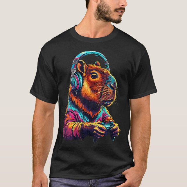 Funny Capybara Video Games Capybara Gamer Cute Boy T Shirt (Framsida)