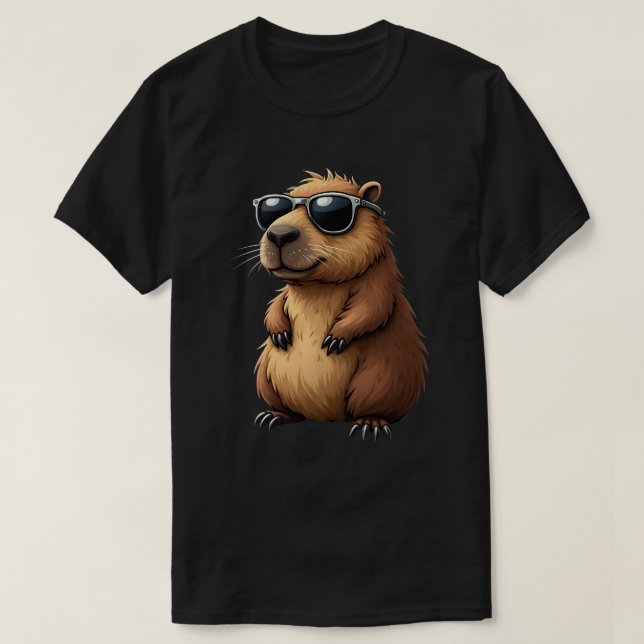 Funny Capybara Wearing Sunglasses T Shirt (Design framsida)