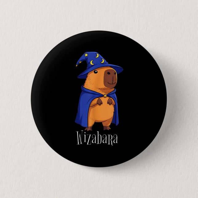 Funny Capybara Wizard Costume Wizabara Graphic Kid Knapp (Framsida)