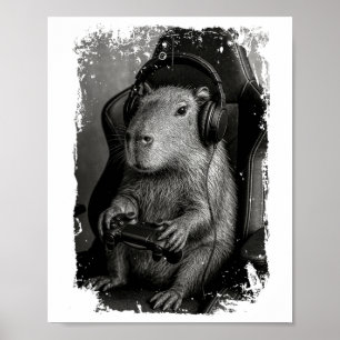 Funny Capyra Gamer Shirt Capyra Spela videospel Poster