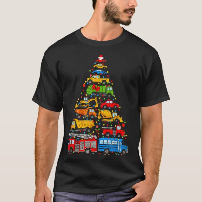 Funny Car Christmas Tree Xmas Light Boys Kids Todd T Shirt (Framsida)