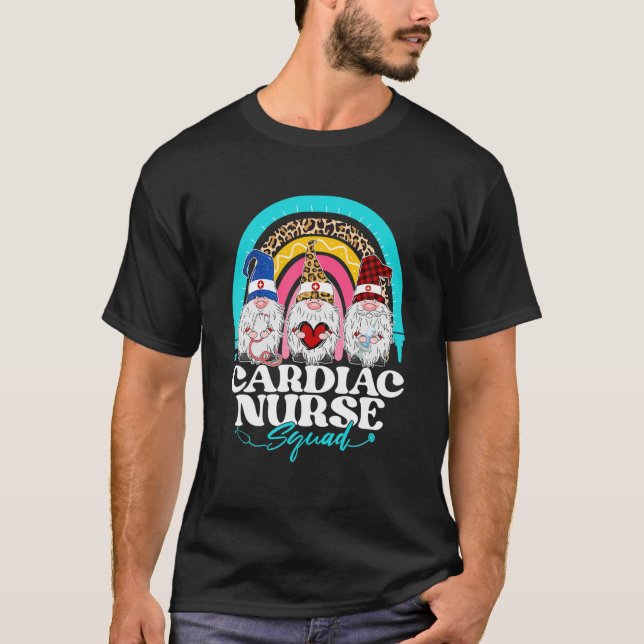 Funny Cardiac Nurse Squad Leopard Rainbow Gnomies T Shirt (Framsida)