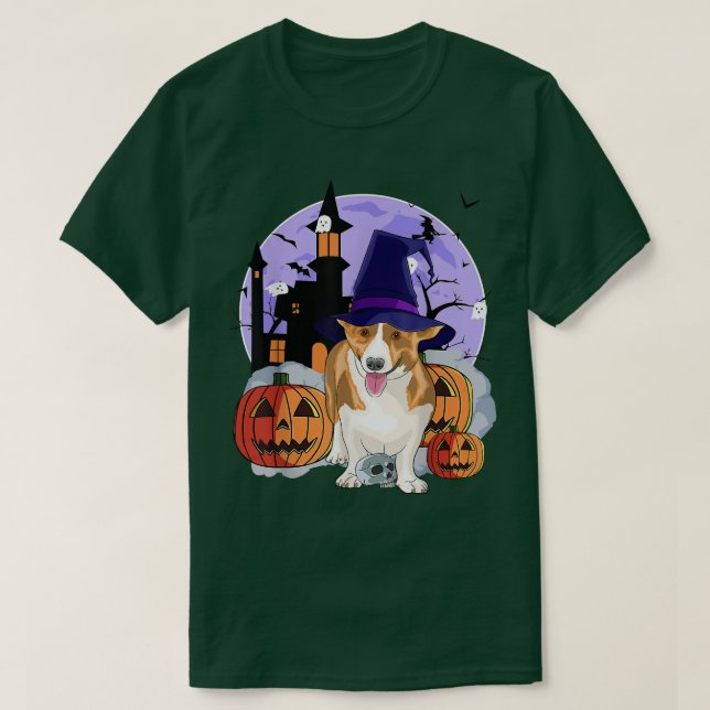 Funny Cardigan Welsh Hund Halloween Witch Pumpkin T Shirt (Design framsida)