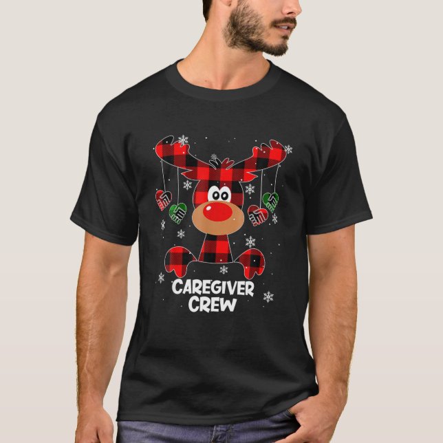 Funny Caregiver Crew Reindeer Julafton Gift T Shirt (Framsida)