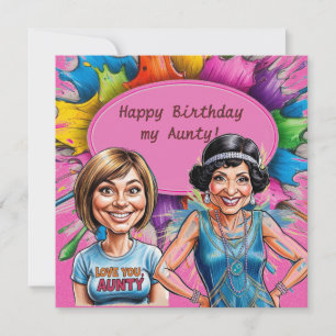 Funny Caricature Aunty och Niece Stänk Kort