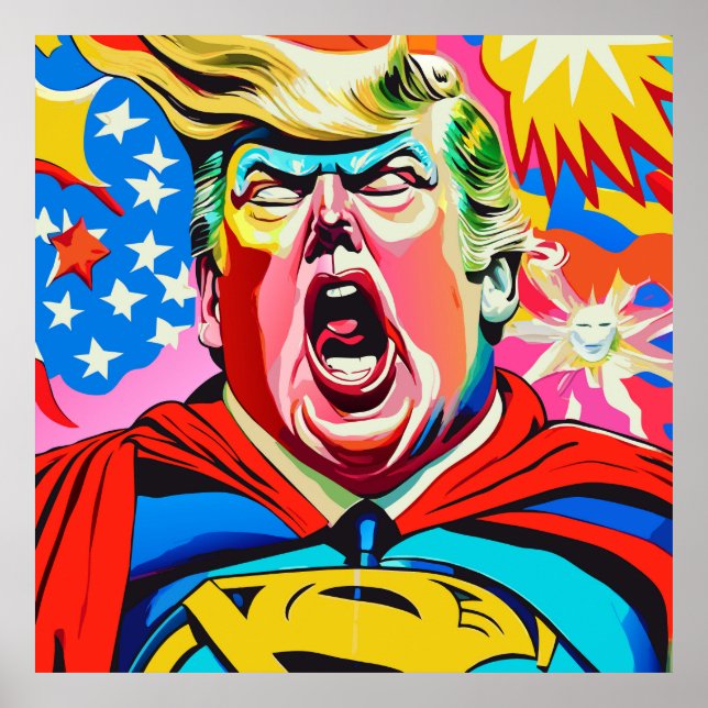 Funny Caricature Superhjälten Donald Trump Porträt Poster (Framsidan)