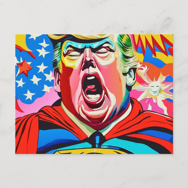 Funny Caricature Superhjälten Donald Trump Porträt Vykort (Framsida)