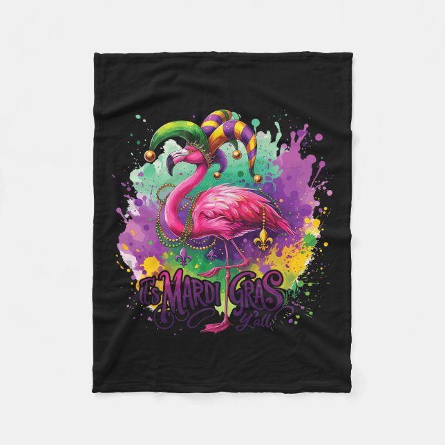 Funny Carnival Party Flamingo Mardi Gras Fleecefilt (Framsidan)