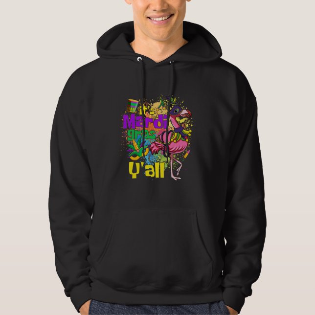 Funny Carnival Party Gift Idea Flamingo Mardi Gras Hoodie (Framsida)