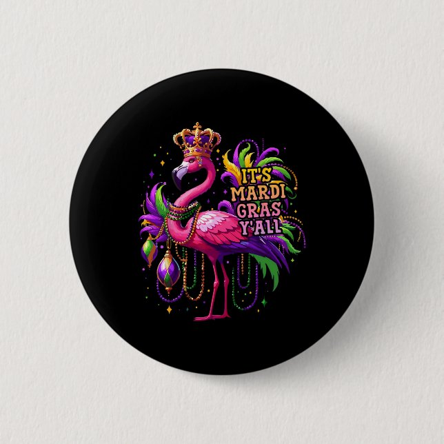 Funny Carnival Party Gift Idea Flamingo Mardi Gras Knapp (Framsida)