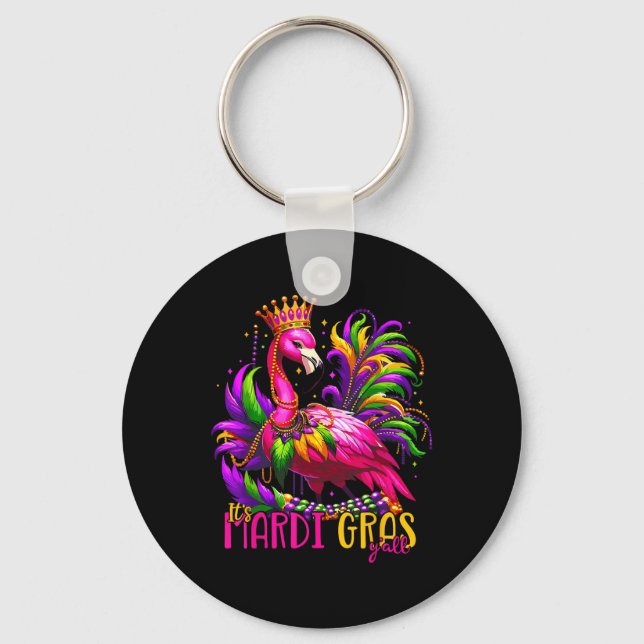 Funny Carnival Party Gift Idea Flamingo Mardi Gras Nyckelring (Framsida)