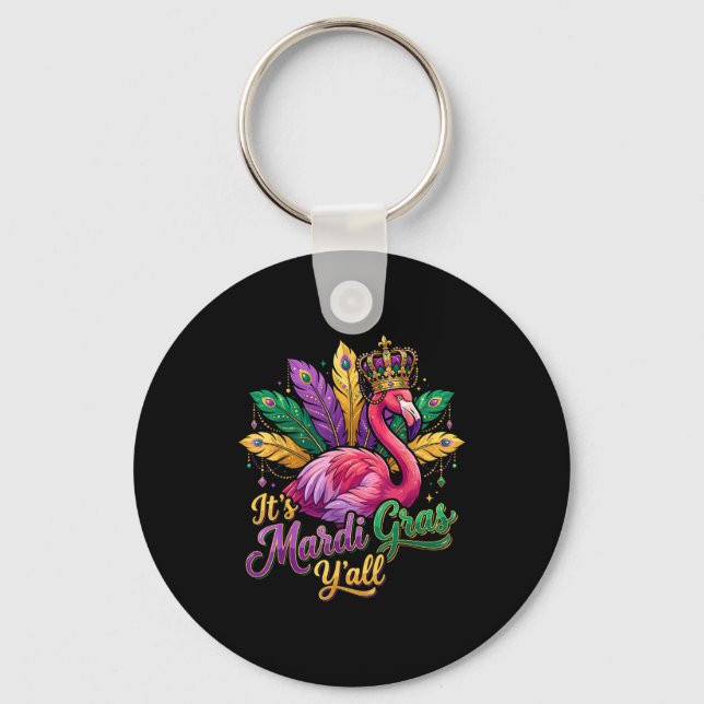 Funny Carnival Party Gift Idea Flamingo Mardi Gras Nyckelring (Framsida)