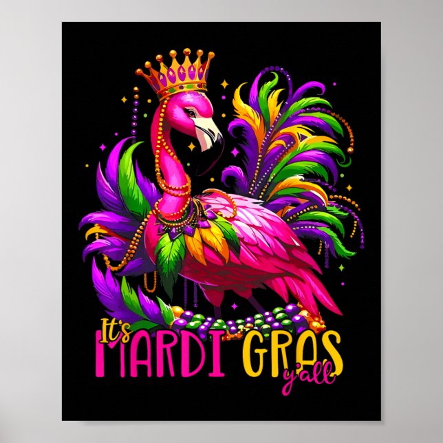 Funny Carnival Party Gift Idea Flamingo Mardi Gras Poster (Framsidan)