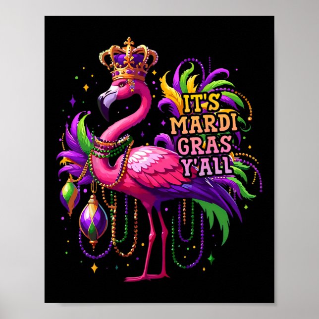 Funny Carnival Party Gift Idea Flamingo Mardi Gras Poster (Framsidan)