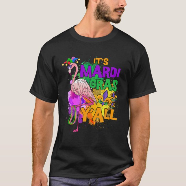 Funny Carnival Party Gift Idea Flamingo Mardi Gras T Shirt (Framsida)