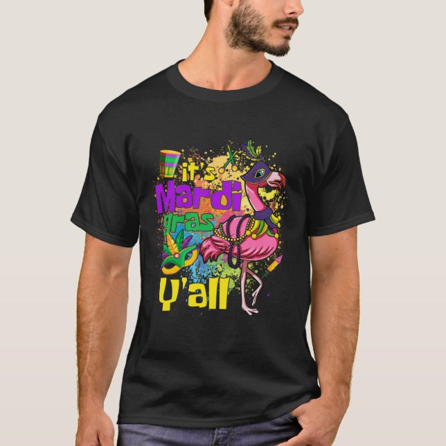 Funny Carnival Party Gift Idea Flamingo Mardi Gras T Shirt (Framsida)