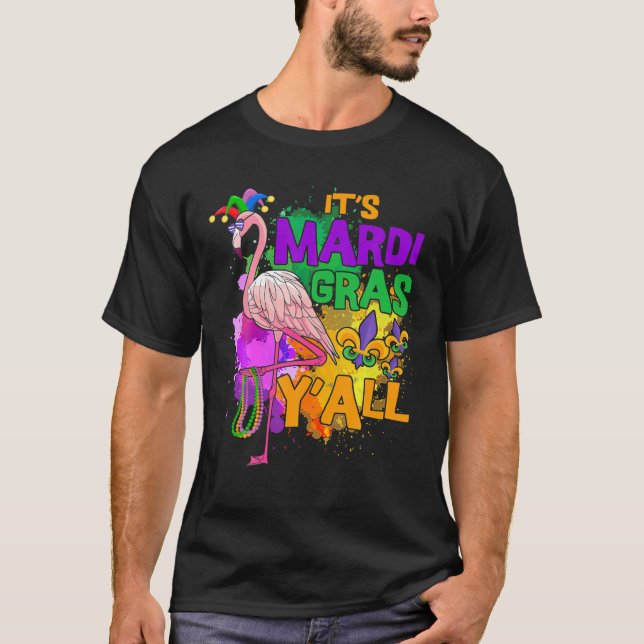 Funny Carnival Party Gift Idea Flamingo Mardi Gras T Shirt (Framsida)