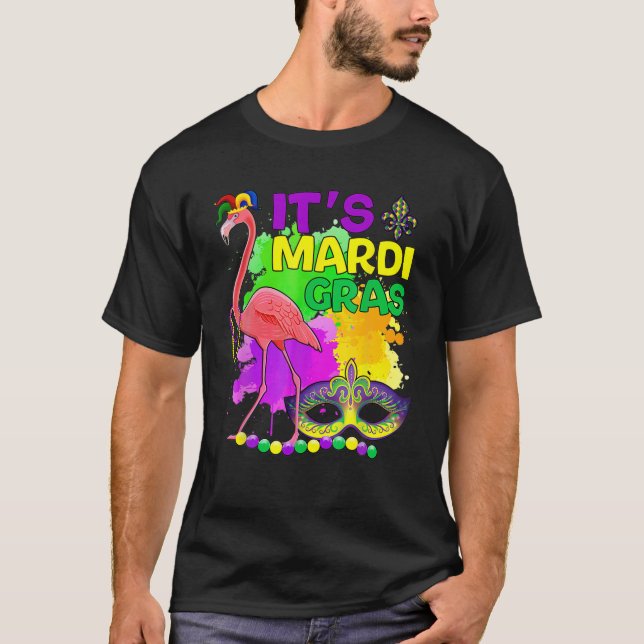 Funny Carnival Party Gift Idea Flamingo Mardi Gras T Shirt (Framsida)