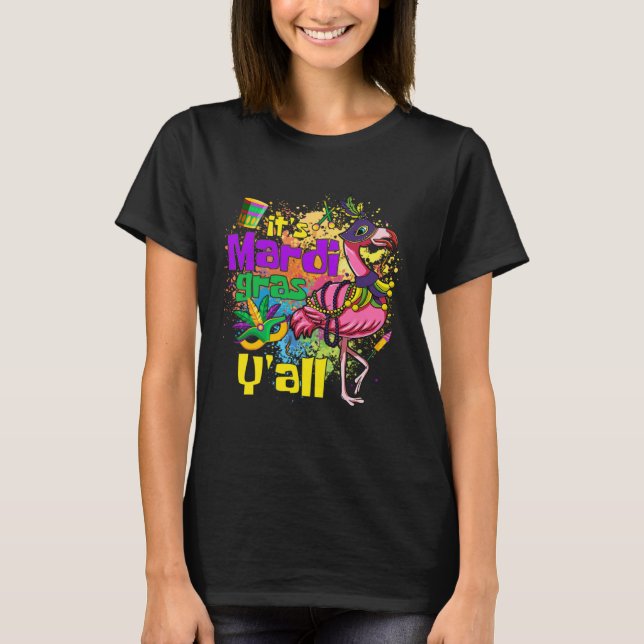 Funny Carnival Party Gift Idea Flamingo Mardi Gras T Shirt (Framsida)