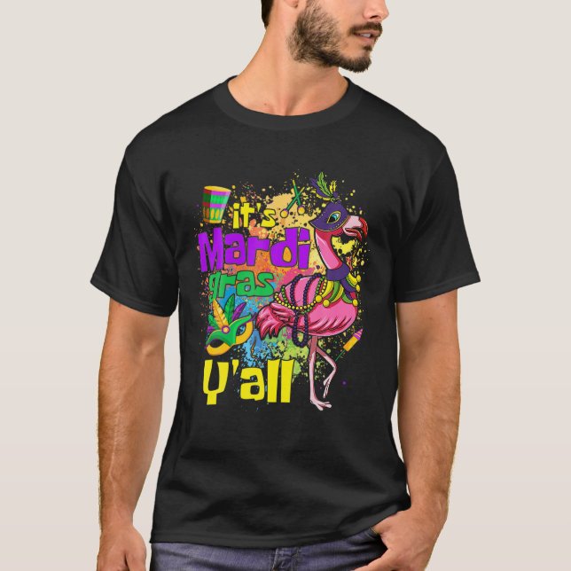 Funny Carnival Party Gift Idea Flamingo Mardi Gras T Shirt (Framsida)