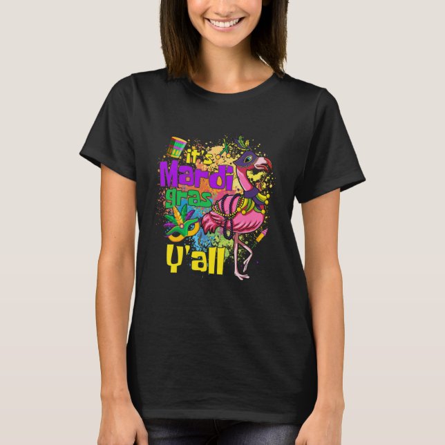 Funny Carnival Party Gift Idea Flamingo Mardi Gras T Shirt (Framsida)