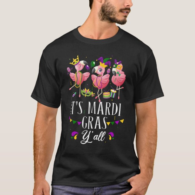 Funny Carnival Party Idea Flamingo Mardi Gras Fami T Shirt (Framsida)