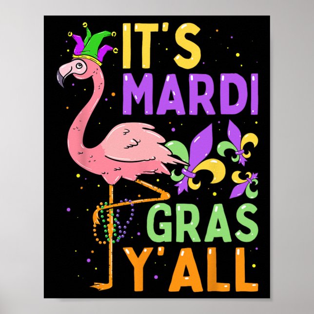Funny Carnival Party Idea Flamingo Mardi Gras Poster (Framsidan)