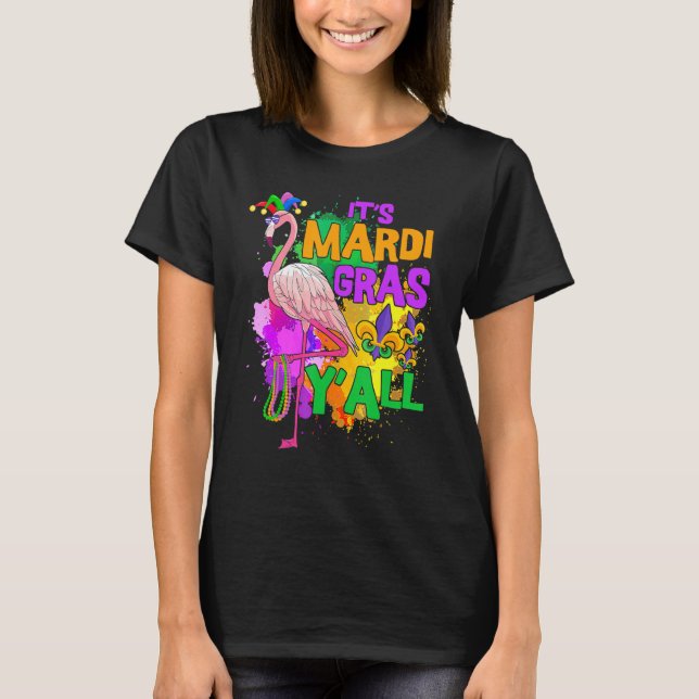 Funny Carnival Party Idea Flamingo Mardi Gras T Shirt (Framsida)