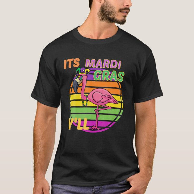 Funny Carnival Party Idea Flamingo Mardi Gras T Shirt (Framsida)
