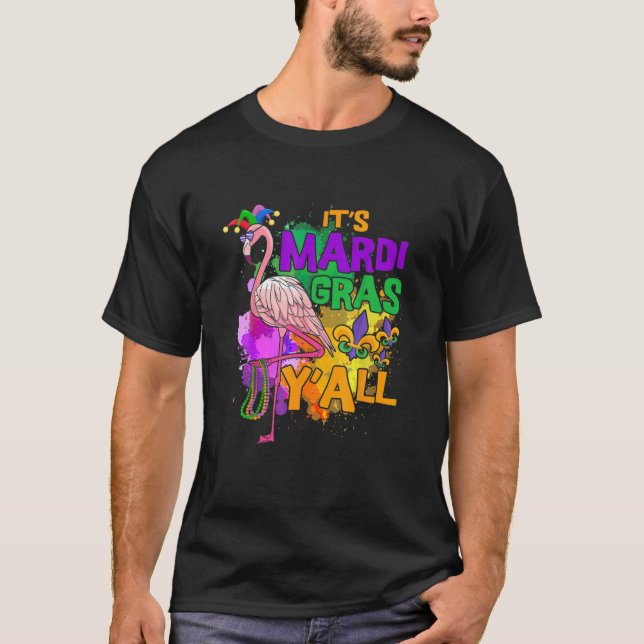Funny Carnival Party Idea Flamingo Mardi Gras T Shirt (Framsida)