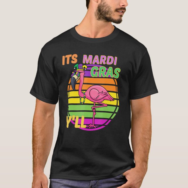 Funny Carnival Party Idea Flamingo Mardi Gras T Shirt (Framsida)