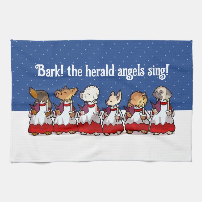 Funny Carol Singing Dogs Christmas Pug Pomeranian Kökshandduk (Horisontell)