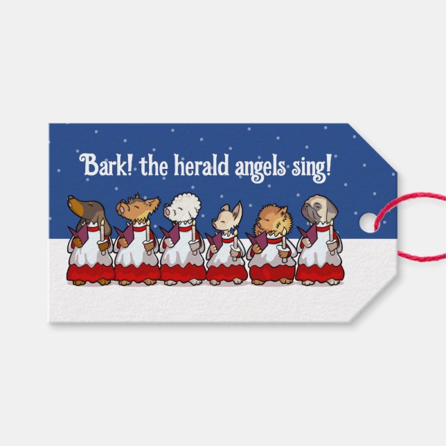 Funny Carol Singing Dogs Christmas Pug Pomeranian Presentetikett (Framsidan (Horisontell))