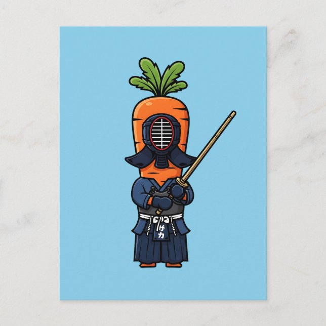 Funny Carrot Kendo Warrior Shinai Illustration Vykort (Framsida)