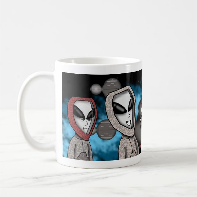 Funny Cartoon Alien Mug | Adorable Sci-Fi  Kaffemugg (Vänster)
