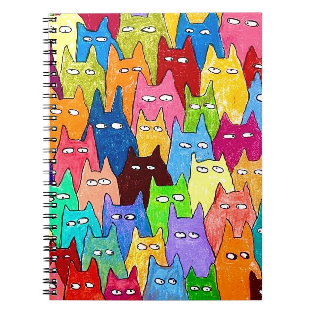 Funny Cartoon Cats Color Pencil Drawing Anteckningsbok (Framsidan)
