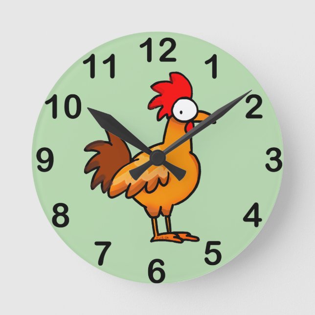 Funny Cartoon Chicken Illustration Rund Klocka (Framsida)