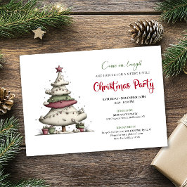 Funny cartoon Christmas tree playful party invite Inbjudningar