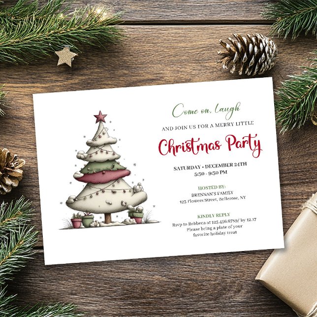 Funny cartoon Christmas tree playful party invite Inbjudningar (Funny cartoon Christmas tree playful party invite)