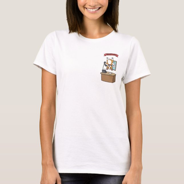 Funny Cartoon Corgi Receptionist Hanging Upside T Shirt (Framsida)