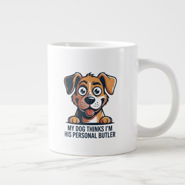 Funny Cartoon Dog Butler Quote Jumbo Mugg (Höger)