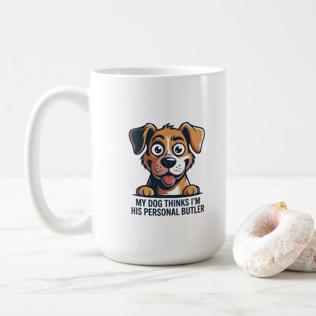 Funny Cartoon Dog Butler Quote Kaffemugg (Med munk)