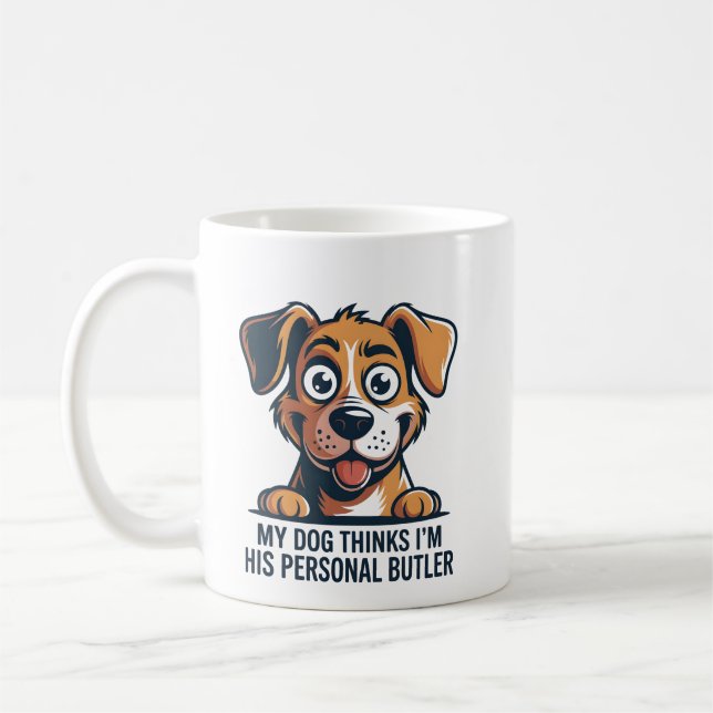 Funny Cartoon Dog Butler Quote Kaffemugg (Vänster)