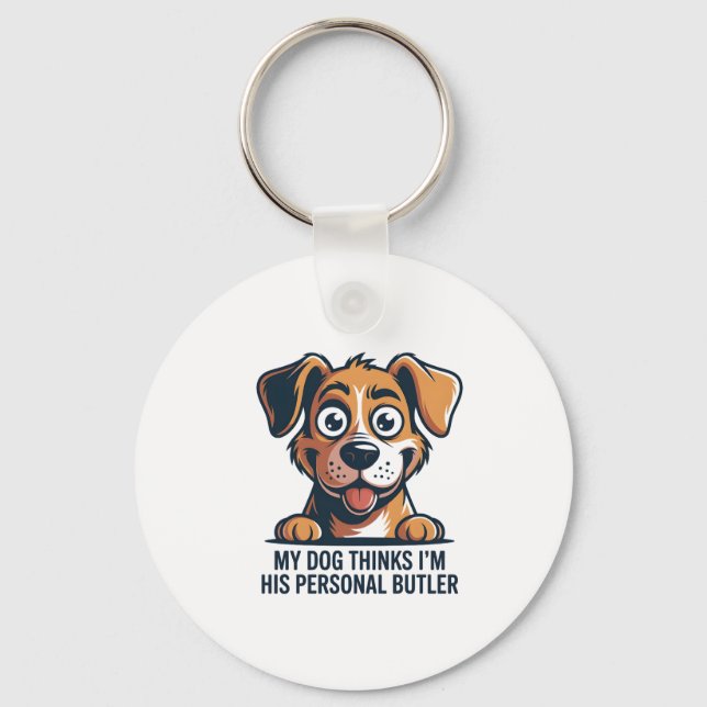 Funny Cartoon Dog Butler Quote Nyckelring (Framsida)